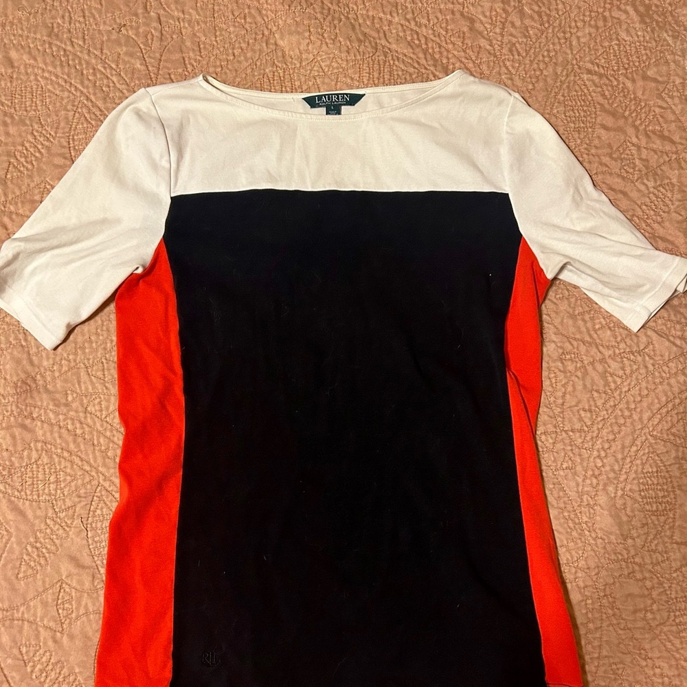 Ralph Lauren Women's Colorblock Tee - Black, White, Red